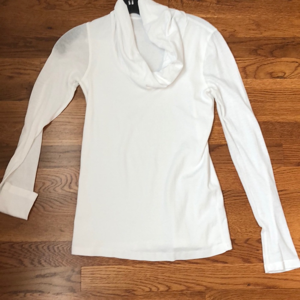 White Three Dots Cowl Neck Long Sleeve Tee